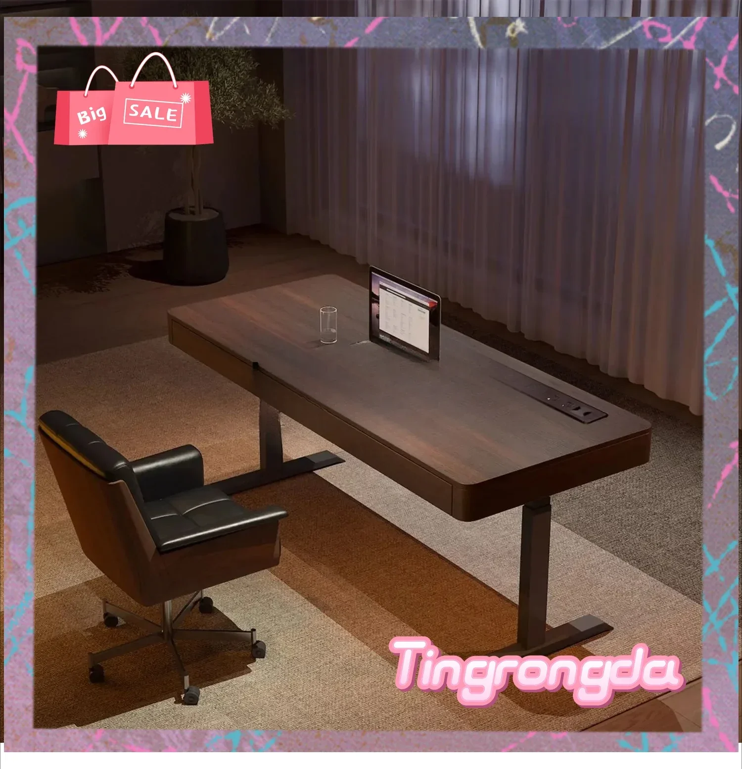 AASolid Wood Lifting Desk Computer Table Adult Home Workbench Living Room Modern Electric Study Table
