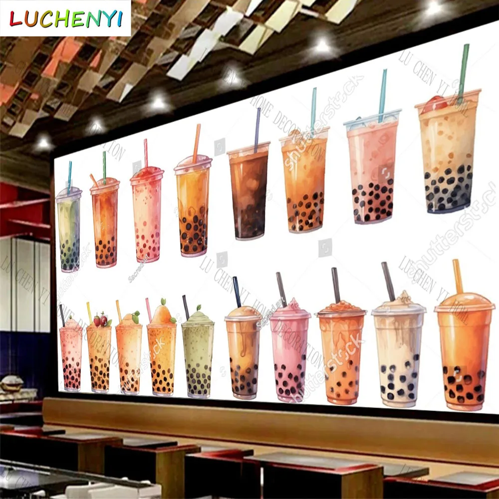 Custom various cups bubble tea 3d wallpaper mural restaurant cold drinking shop dining room wall papers home decor sticker