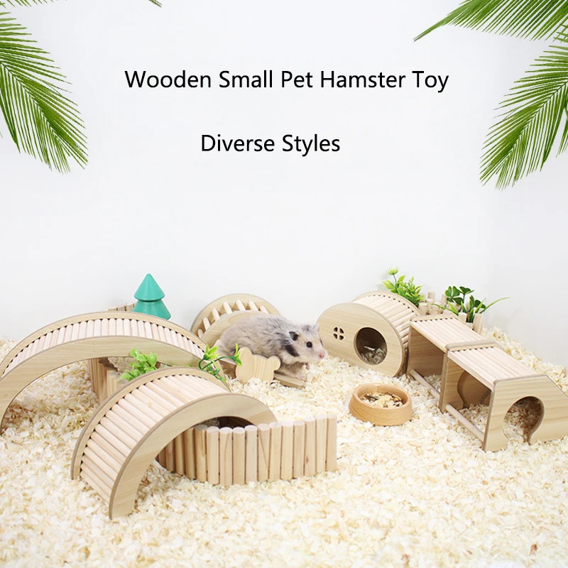 Smooth Hamster Hideaway Wooden Hamster House with Climbing Ladder Small Pet Castle Arch Bridge for Dwarf Mice Gerbils Small Pets