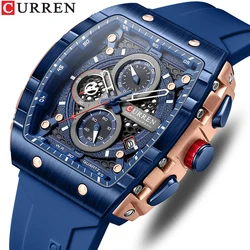 CURREN-reloj deportivo de lujo para hombre, cronógrafo de pulsera de cuarzo con esfera cuadrada y correa de silicona, resistente al agua, a la moda, nuevo