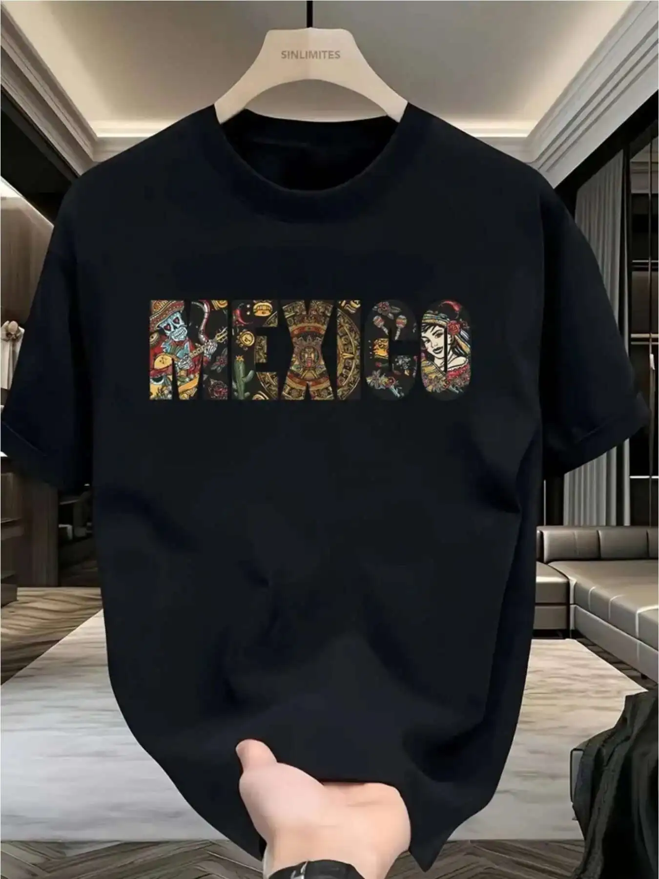 

Mexico Graphic T-Shirt - 100% Cotton, Men's Summer Casual Black Tee