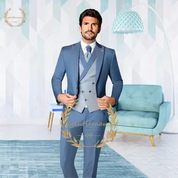 Elegant men's suit 3 piece set (jacket + vest + trousers) custom men's slim fit formal wear men's wedding party banquet tuxedo