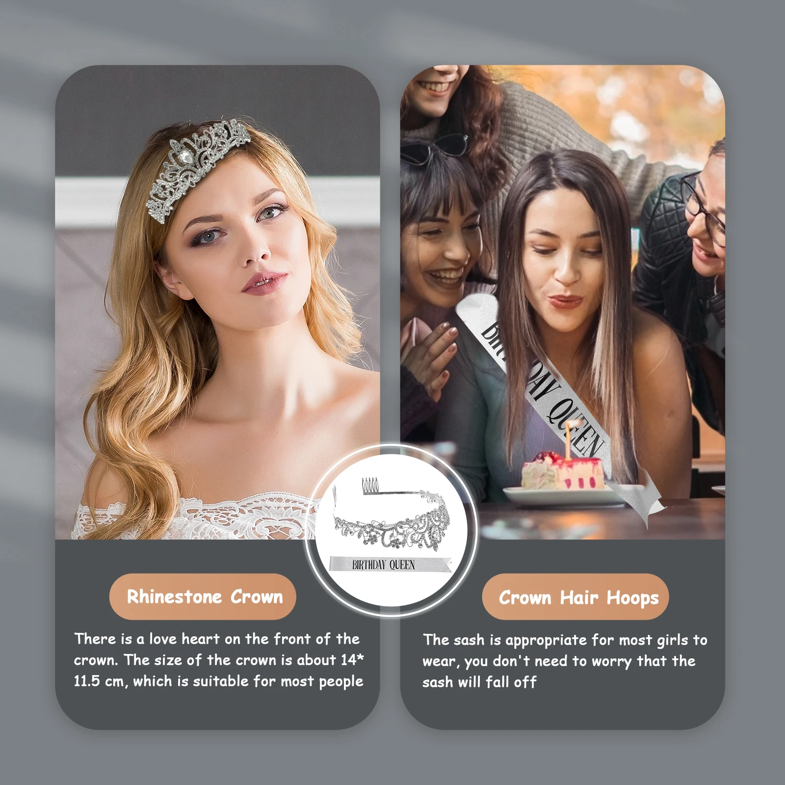 

Birthday Rhinestone Tiara Party Crown with Sash Comfortable Durable Birthday Party Supply Rhinestone Tiara Alloy Crown