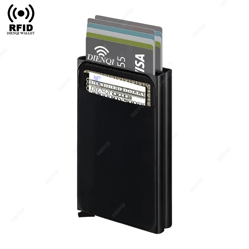 

Металлический кошелек RFID, двойной чехол для карт, всплывающий держатель для карт, 12 карт, автоматическая алюминиевая коробка, держатель для карт, умный минималистичный кошелек для мужчин
