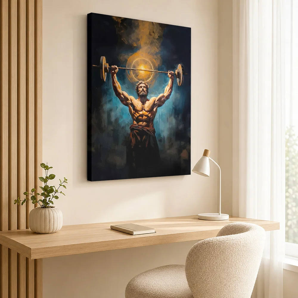 Muscular Man Lifting Barbell Canvas Poster Personalized Photo Sports Portrait Wall Paintings Decoration for Game Room Man Cave