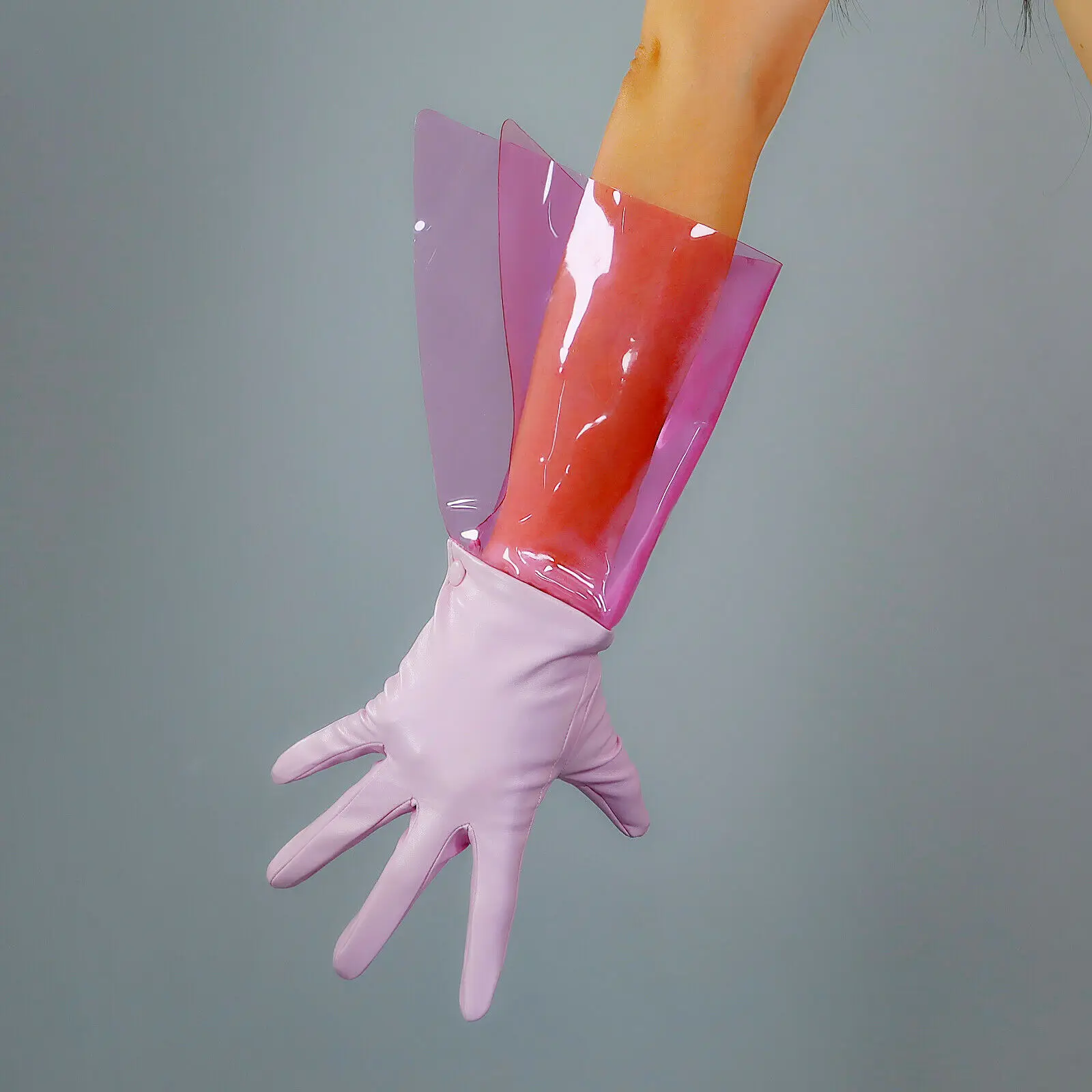 Plastic Pink GLOVES CLEAR PVC Sleeves Faux Leather 38cm Long Transparent Evening Cosplay Dressing Fashion Costume Halloween