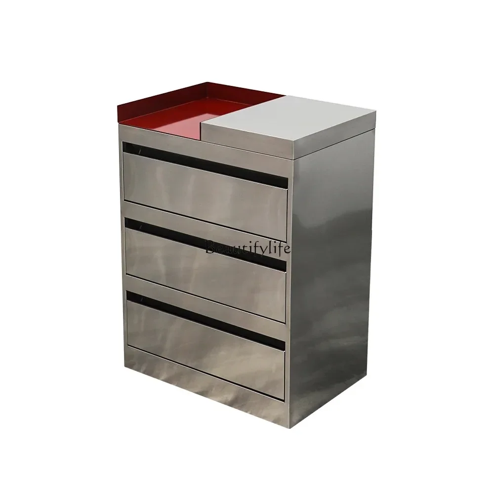 

Barber Shop Stainless Steel Tool Cabinet for Hair Salon Hair Salon Three-Layer Storage Cabinet