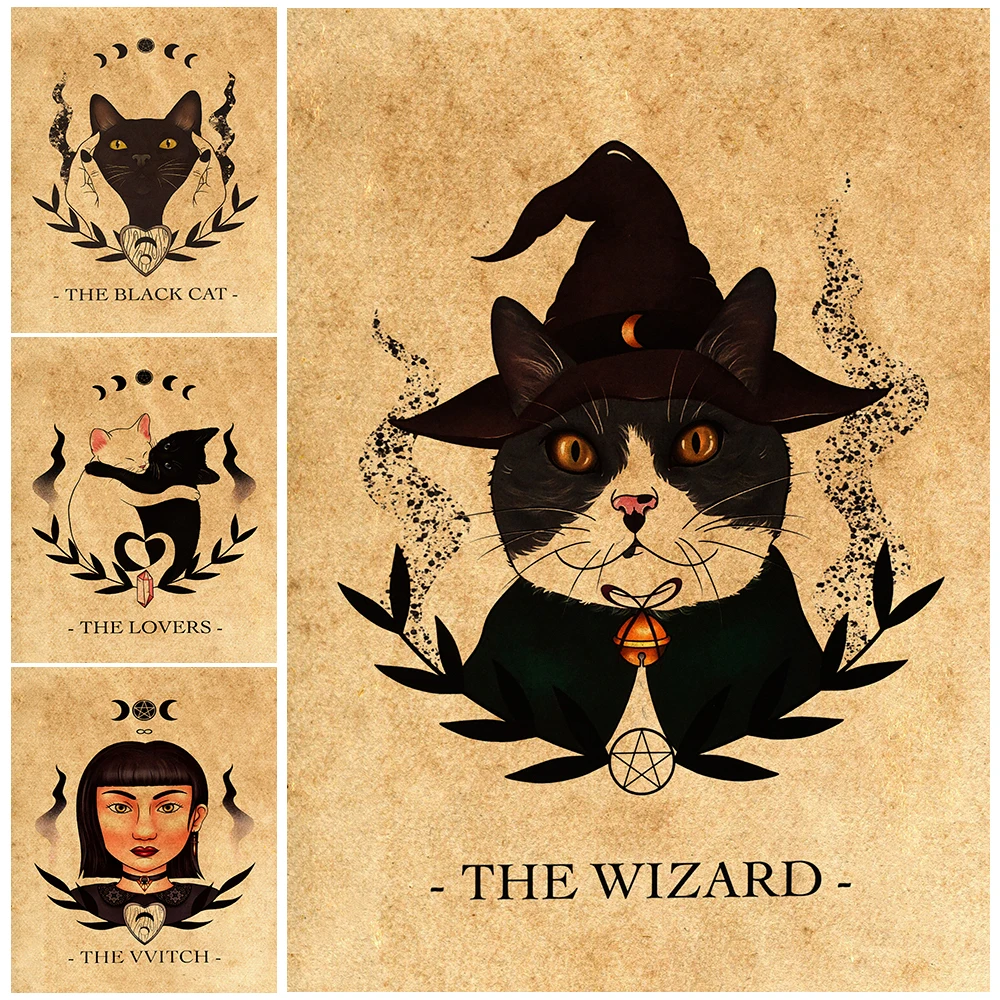 

The Witch Tarot Card Print Spooky Black Cat Artwork Wall Art Canvas Painting Pagan Witchy Poster And Print Home Decor Unframed
