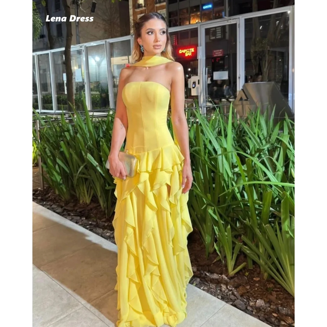 

Lena Sleeveless Luxurious Women's Evening Dresses for Special Occasions Shawl Yellow Custom Made Elegant Woman Party Dress Prom
