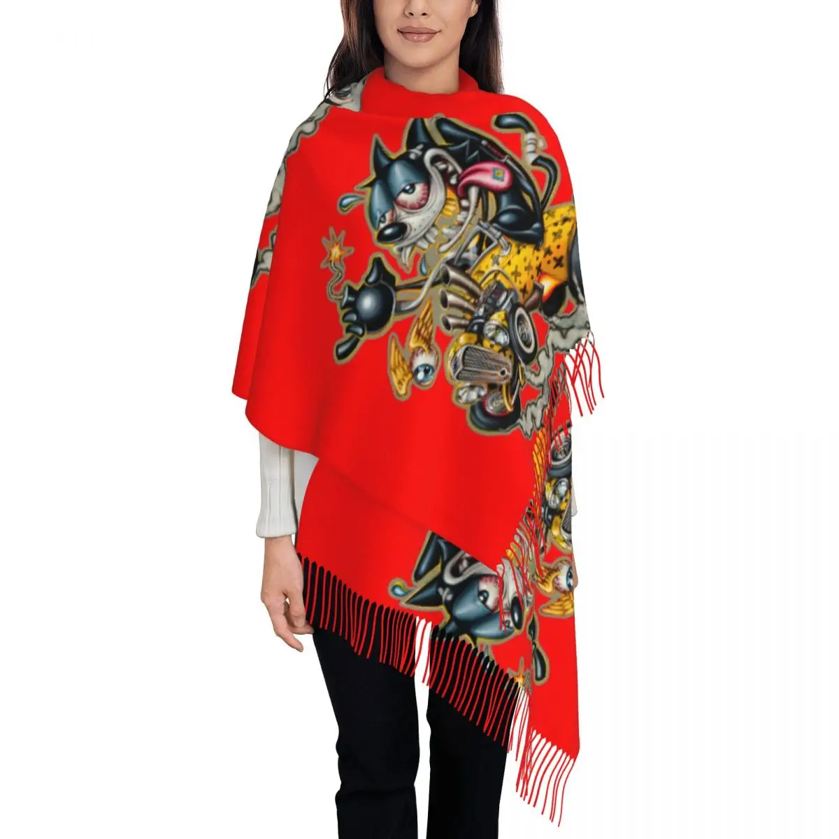 

Женский шарф с кисточками на заказ, мягкий забавный мультяшный аниме, милая шаль, женские зимние шарфы