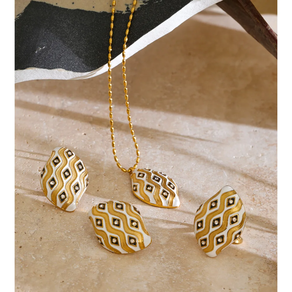 Yhpup New Arrivals Stainless Steel Pendant Necklace Enamel Rhinestones Stylish Unique Charm Collar Jewelry Accessories
