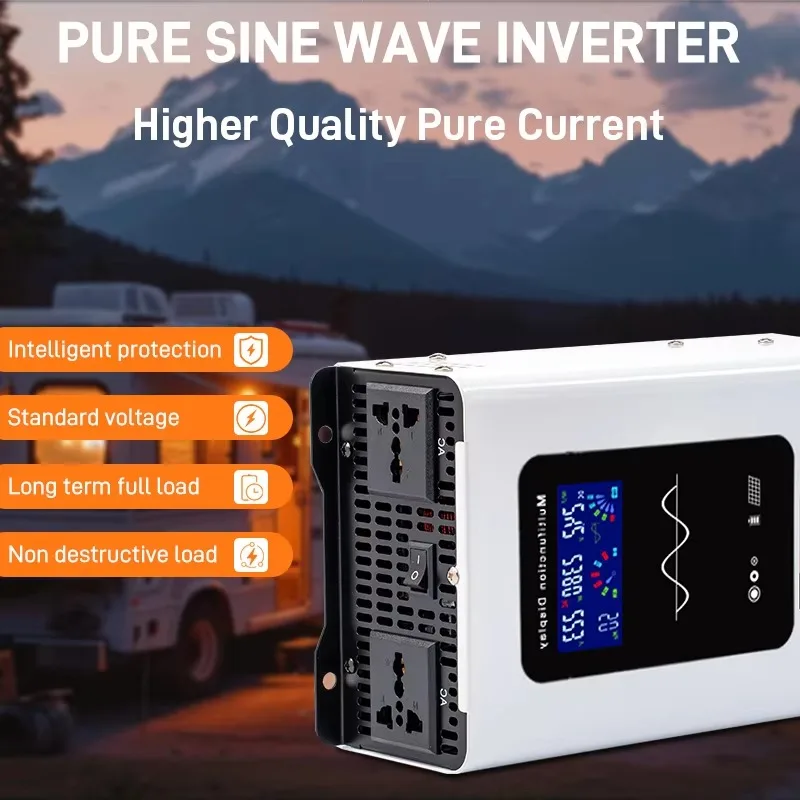 3500W Pure Sine Wave Dual DC/AC Inverter 12V 220V Solar Car Power 50/60Hz Output 4000W Home Motor Industrial Use 110V
