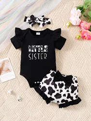 0-2 Year Old Baby Summer Bow Casual Set With Letter Printed Short Sleeved Cotton Round Neck Digital Printed Baby Clothes