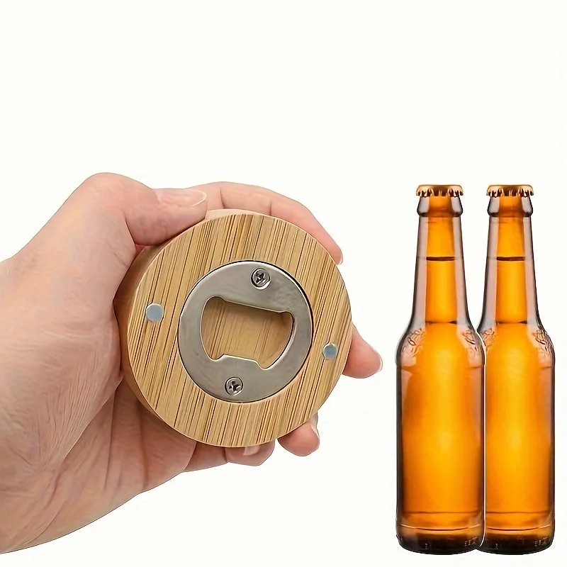 DIY Wooden Beer Openers Round Bottle Opener Coaster Fridge Magnet Decoration Bambbo Beer Bottle Opener