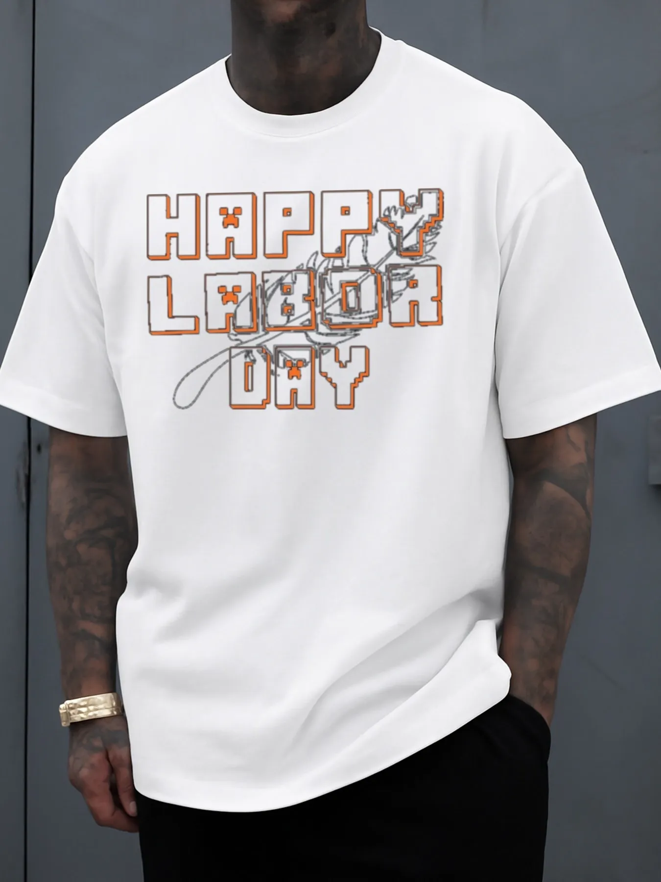 Happy Labor Day Men's T-Shirt, White Elegant Gift, All-Season Fitness Top, Fashionable Sporty Style, Durable Sportswear, Spring and Summer Outdoor Wear, Printed T-Shirt, Street Style Apparel, Holiday Gift Choice