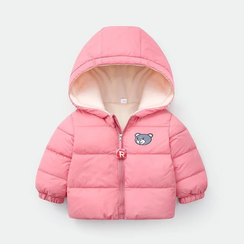 2022 Autumn Winter New Baby Girl Boy Outerwear Hooded Warm Down Jackets Solid Toddler Cotton Clothing Cartoon Bear Print Coats