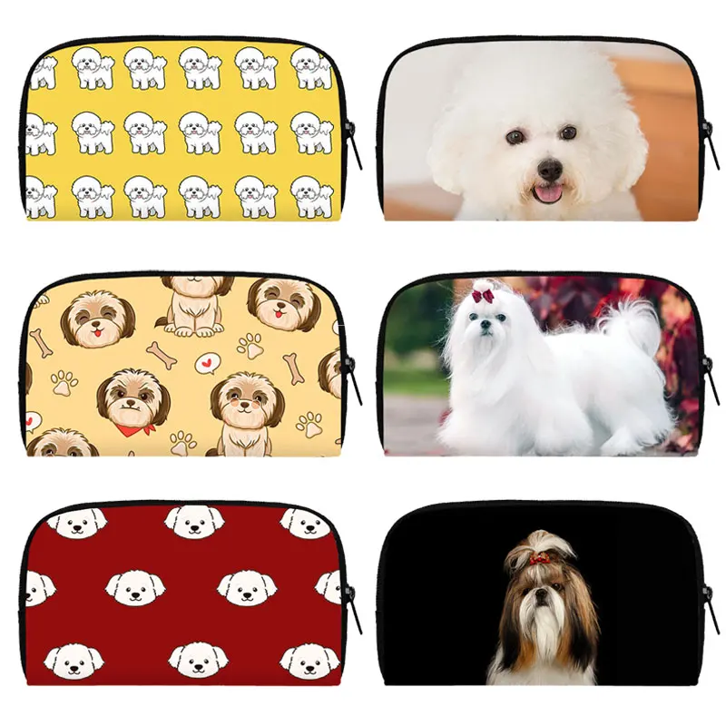 Cute Dog Print Cosmetic Case Shih Tzu Women Makeup Pouch Bichon Frise/maltese Dog Jewelry Organizer  Puppy Cosmetic Bag Wash Bag