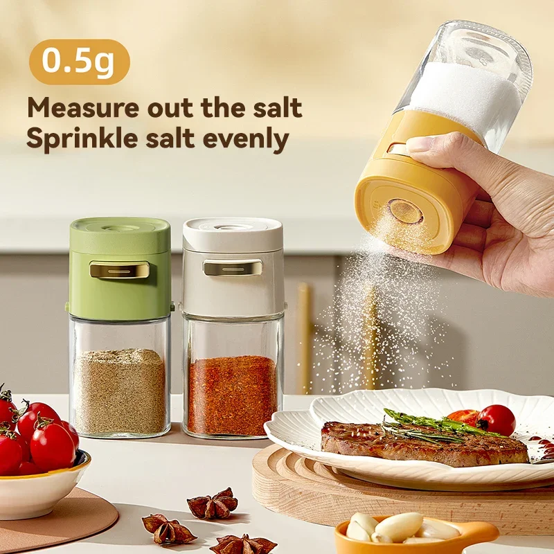 

180ml Glass Quantitative Seasoning Jar, Press-Type Salt Control Bottle, Kitchen Household Seasoning Can, Sealed Salt Jar