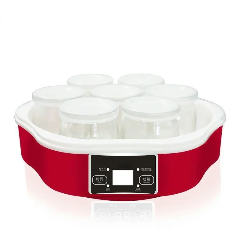 유리 컵이 있는 자동 요구르트 기계, 스테인리스 스틸 라이너, 나토 라이스 와인 메이커, 디지털 패널, DIY 요구르트 도구, EU