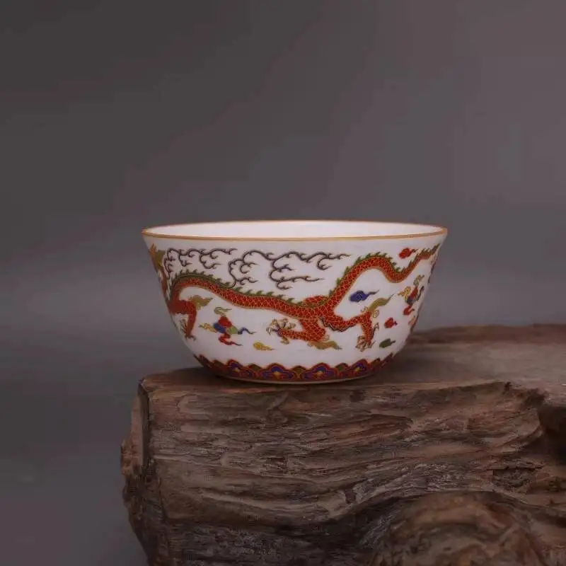 

Chinese Mingchenghua Enamel Porcelain Red Dragon Design Tea Cup 3.39Inch