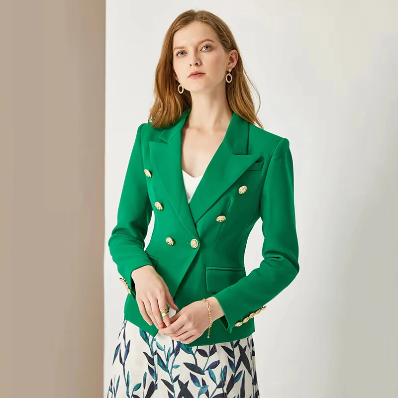 HarleyFashion Classic Design Women Elegant Style Casual Blazers Solid Color Slim Autumn Green Blazer High Quality