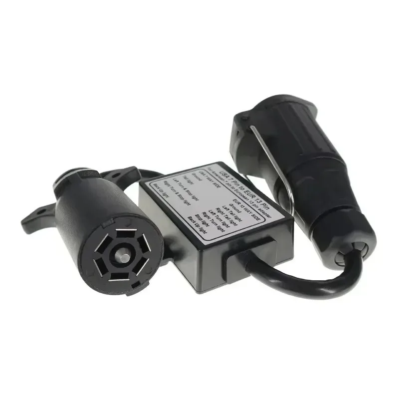 

New for 7 Way Flat Socket (US Vehicle) To 13-Pin Round Plug (EU Trailer) USA To European Trailer Light Converter 1pcs