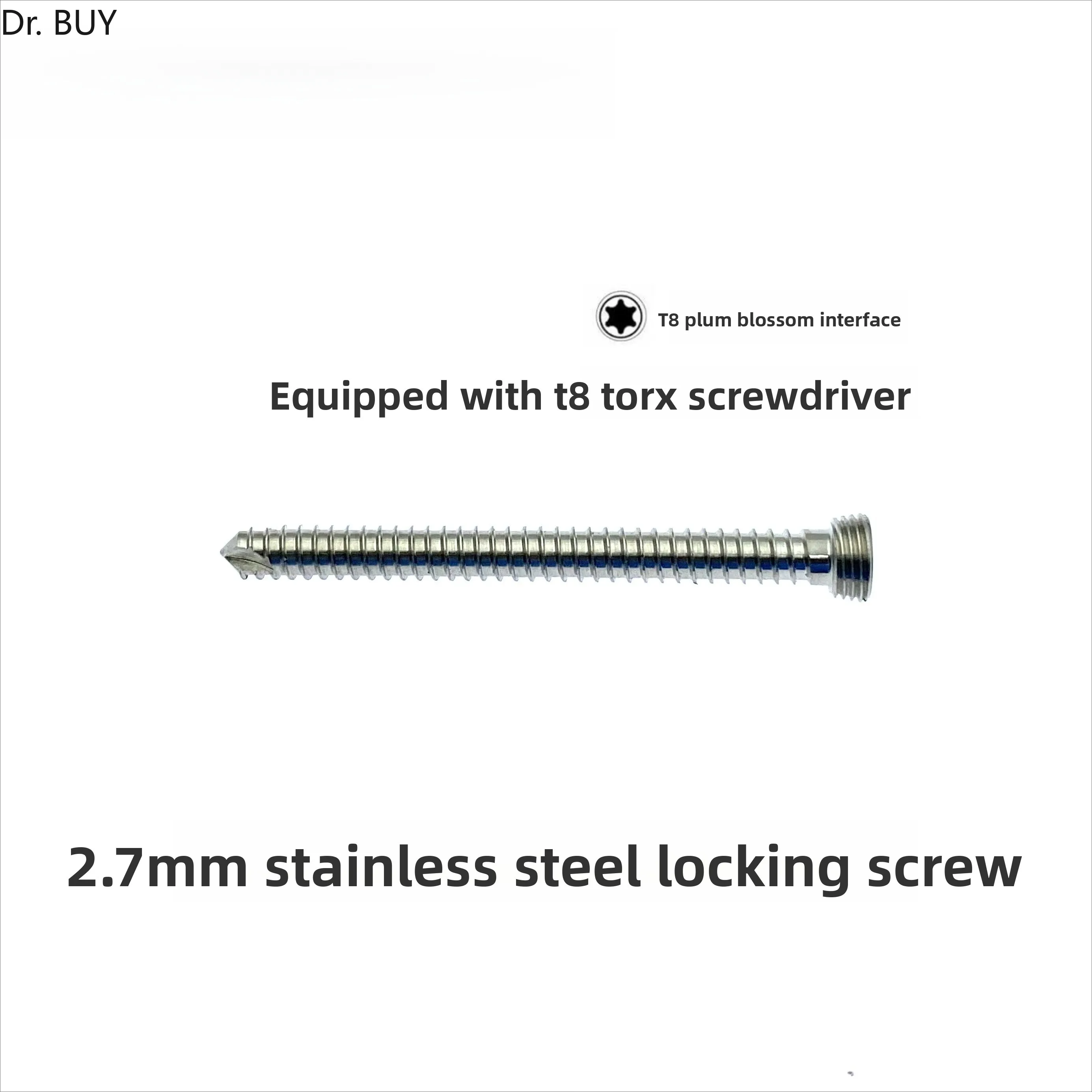 5 Pieces 2.7mm Stainless Steel Locking AO Self-Tapping Screw T8 Plum Blossom Interface, Pet Animal TPLO Bone Nail Instrument LCP