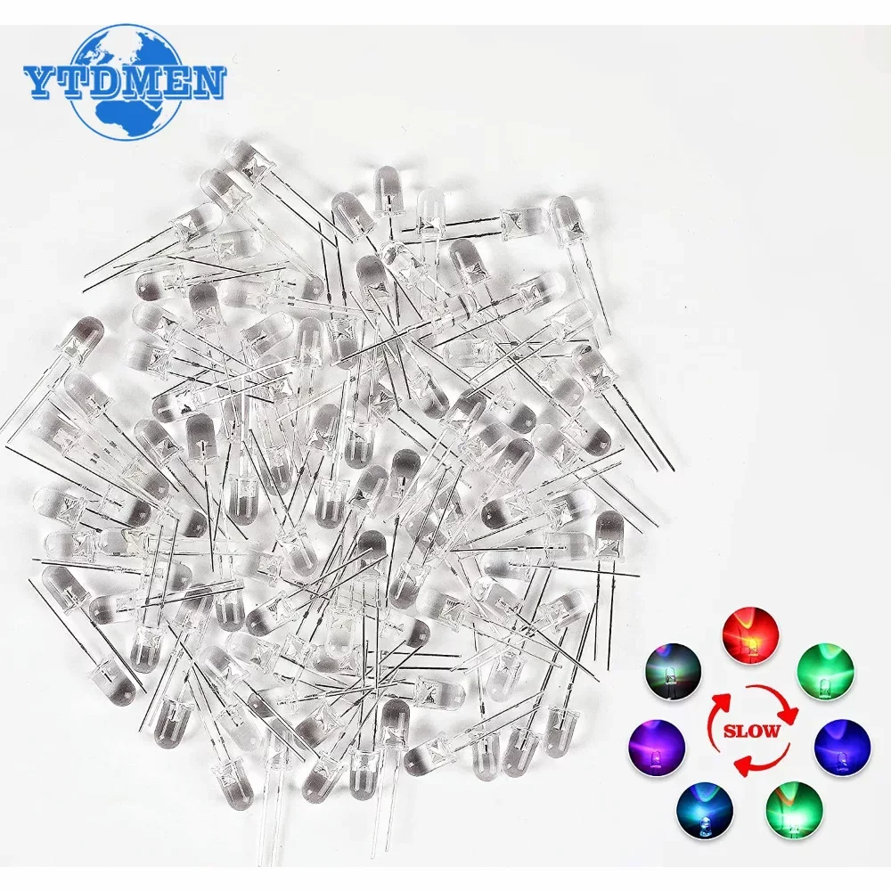 10PCS 10mm RGB LED Diode Multicolor Fast/Slow Flashing Super Bright Light Emitting Diodes Transparent Round Diffuse Flash Lamps