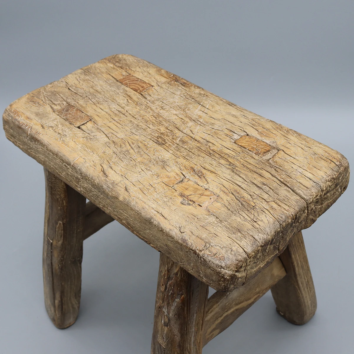 Nicely and Naturally Weathered Old Chinese Kitchen Stool, Functional Bathroom Bench