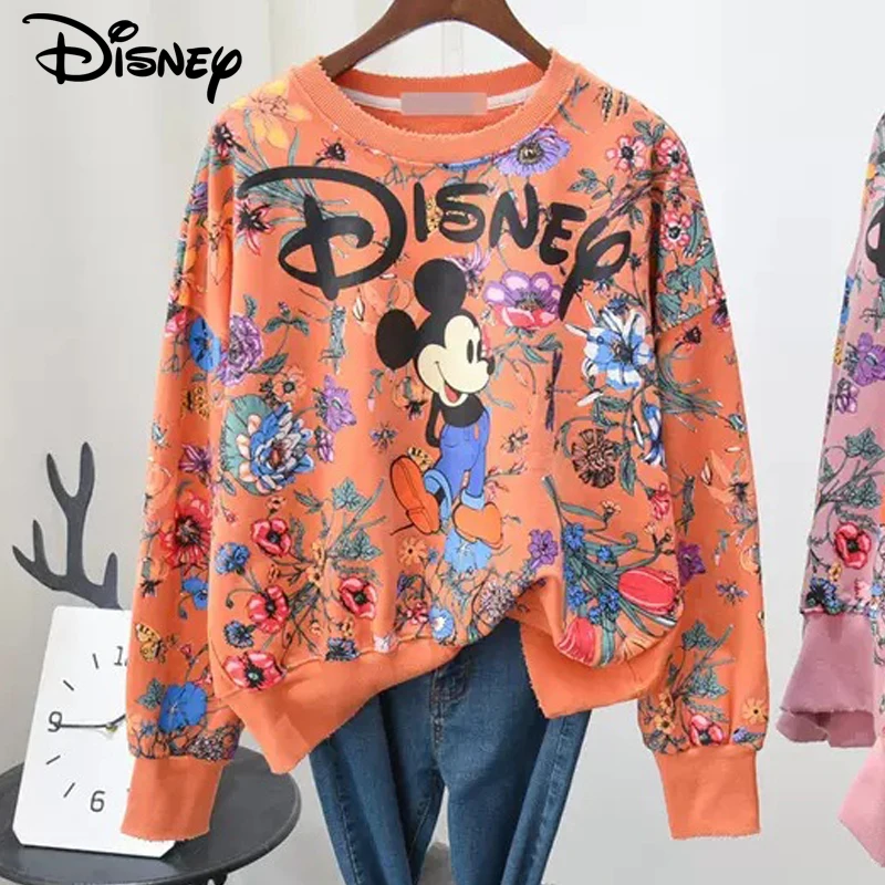 Disney 2022 nova chegada moda outono algodão solto o-pescoço ins casal casual dos desenhos animados mickey mouse impressão camisola de manga longa