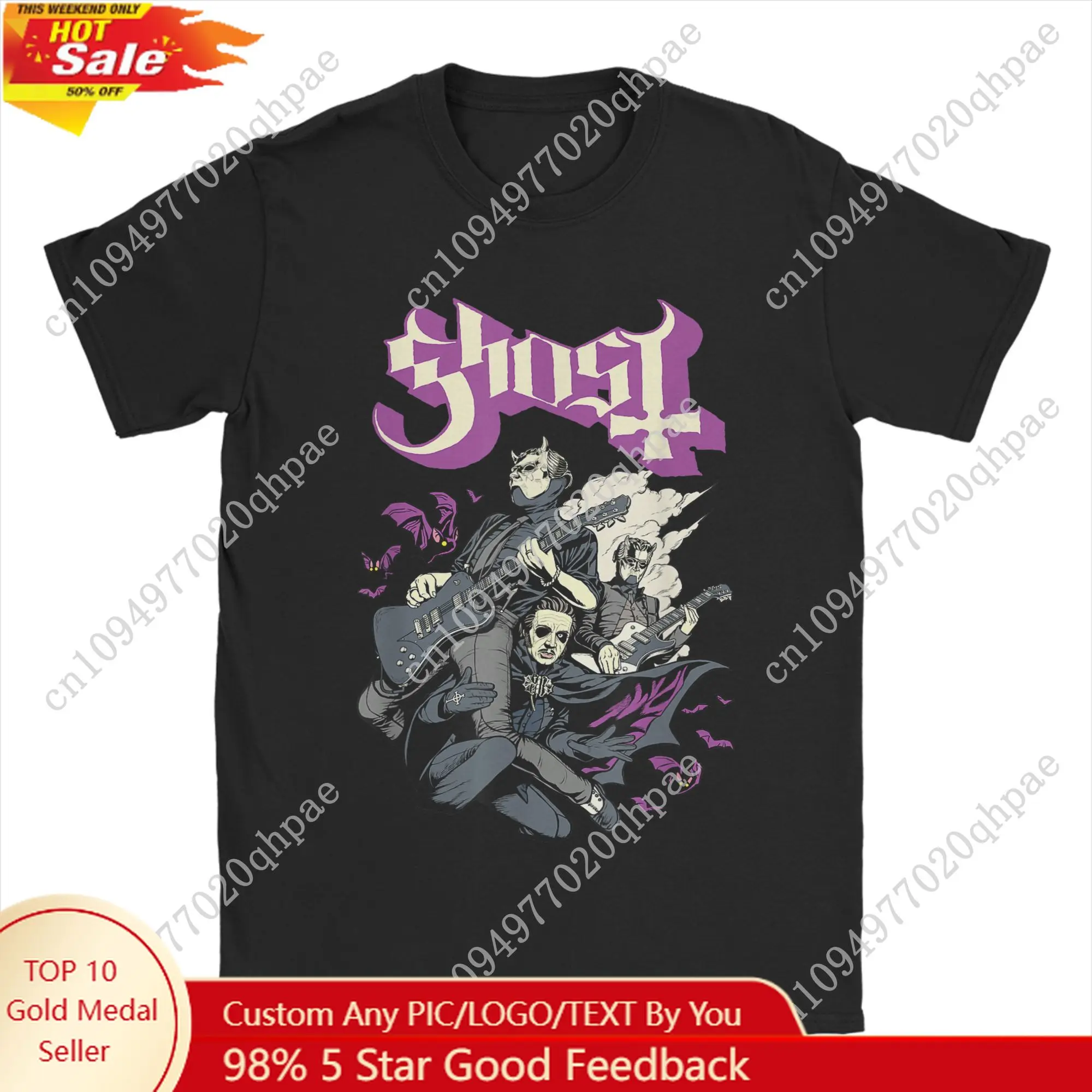 

Ghost Band Bats Music Rock T-Shirts Men World Tour 2025 Crazy Pure Cotton Tee Shirt Round Neck Short Sleeve T Shirt merchandise