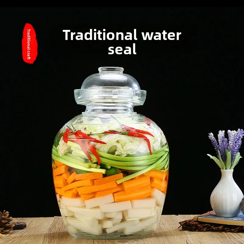 

Thiened Glass Kimchi Jar with Inner Lid Sed Storage Fermentation Pot Small Size Home Use Kitchen Storage Container
