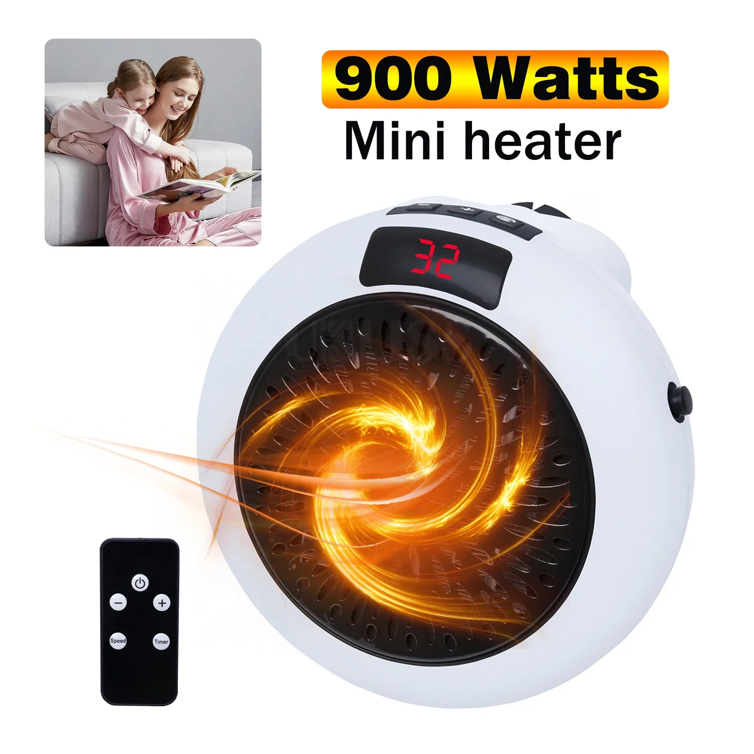 900W Electric Portable Space Heater Mini Fan Bedroom Office Home Heating