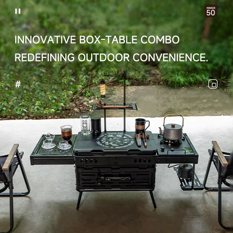 black aluminum storage box with flexible venue design for backyard parties, cooking equipment, camping gear