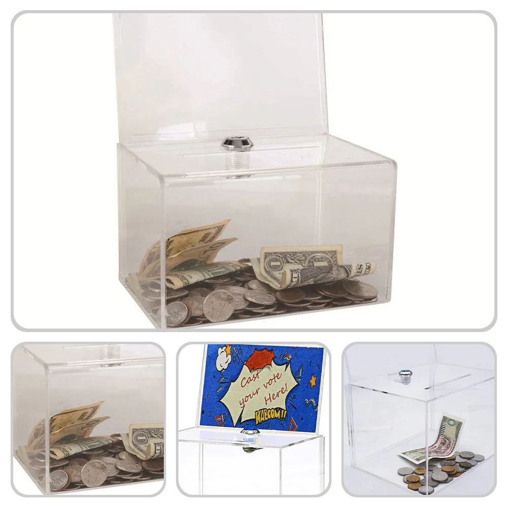 Clear Acrylic Lockable Donation Box Multi-Purpose Voting Ballot Suggestion Complaint Letter Fundraising Box Donation Boxes