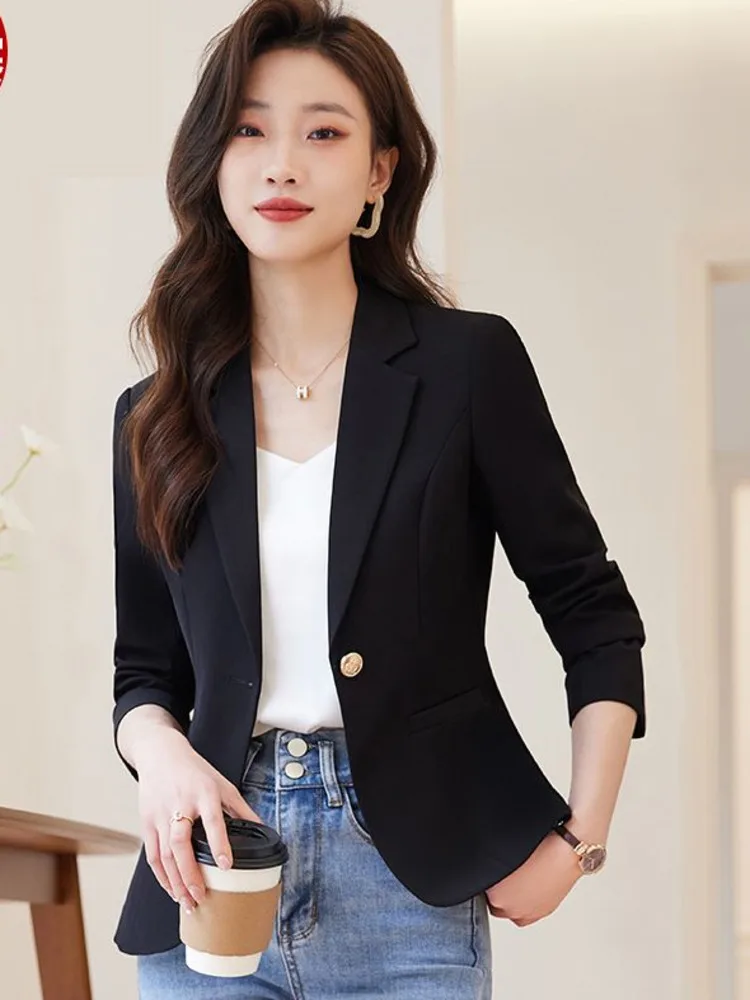 Women Slim Office Work Blazer Casual Single Button Fashion Vintage Elegant Long Sleeve Casual Chic Solid Coat Tops New