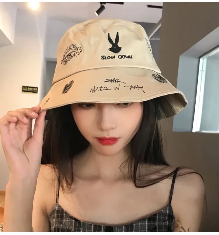 Fashion Embroidered Bucket Hat Women Men Street Headwear Spring Summer Sunscreen Beach Fisherman Cap Outdoor Female Panama Hat