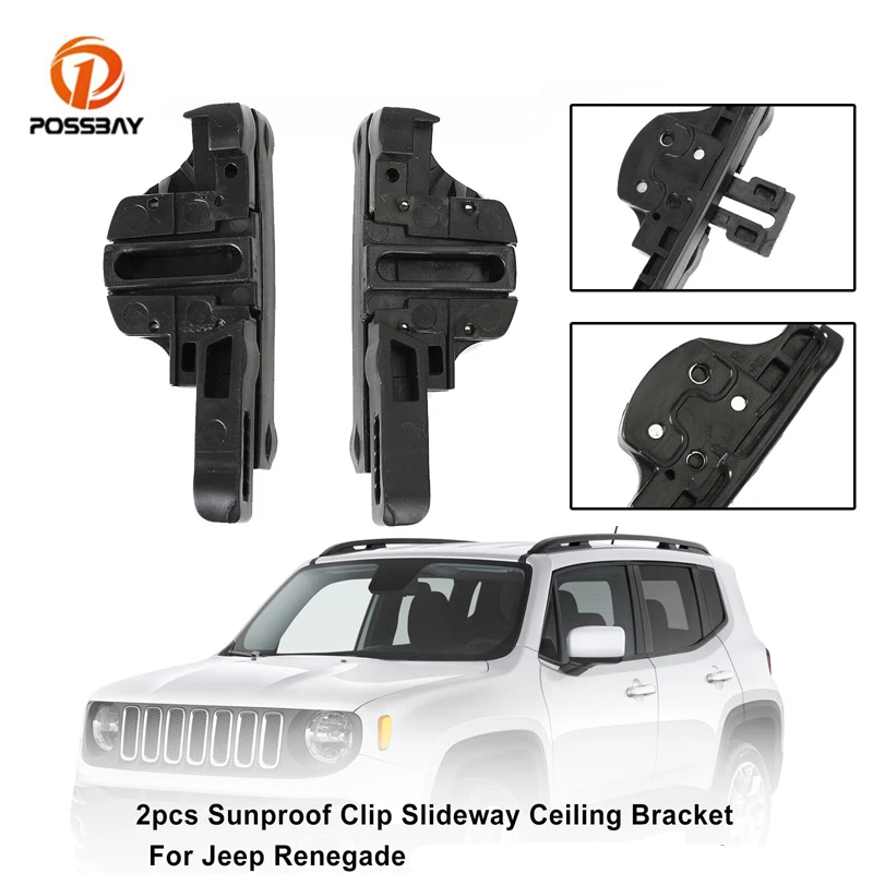 2Pcs Car Sunproof Clip Slideway Ceiling Bracket Black 77368445 77368446 for Jeep Renegade 2015 2016 2017 2018 2019 2020 2021