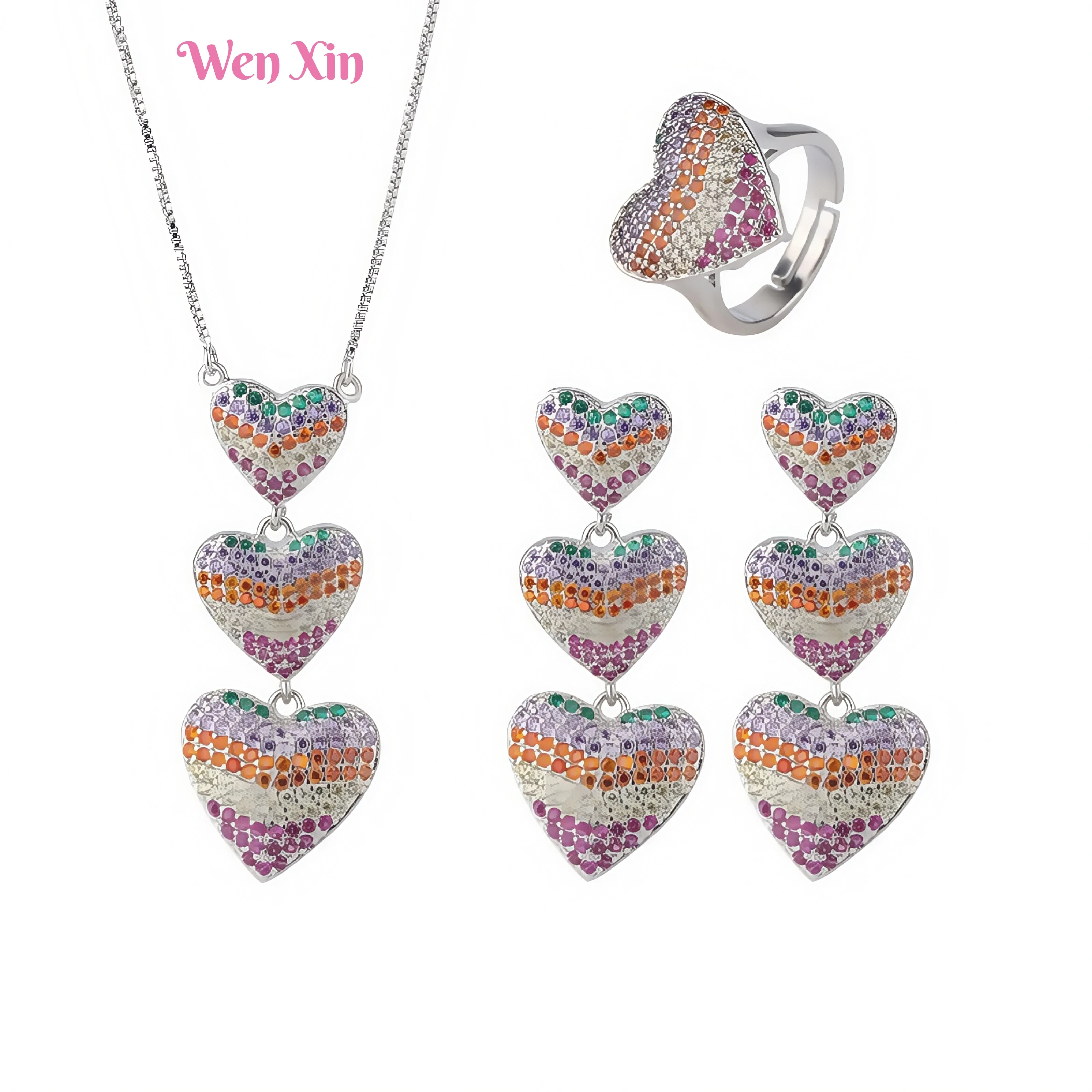 

WENXIN Brand MUSHAN Micro inlaid heart shape Quality Jewelry Stud Earrings For Women Pendant Necklace Stud Earring Rings Suit