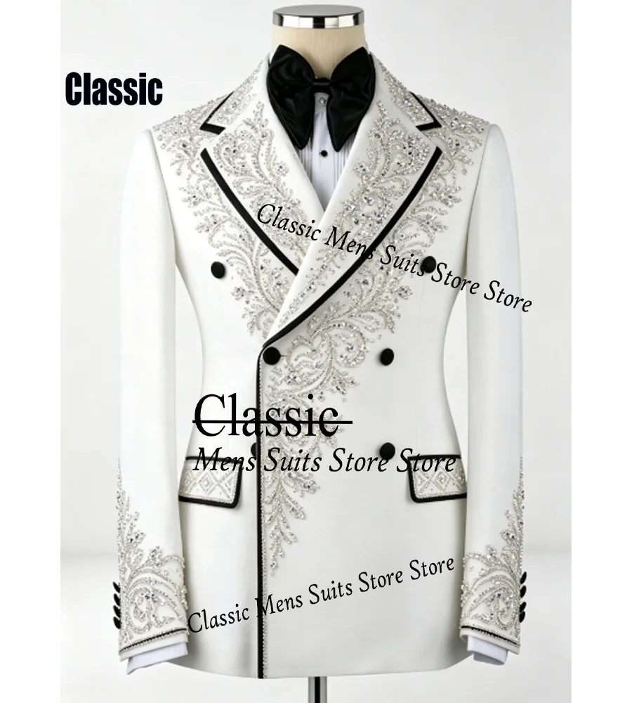 Customized Diamond Gem Men Suits For Evening Groom Formal Corset Crystal Male Prom Party Simple Blazer 2 Pieces Set Tuxedos Slim