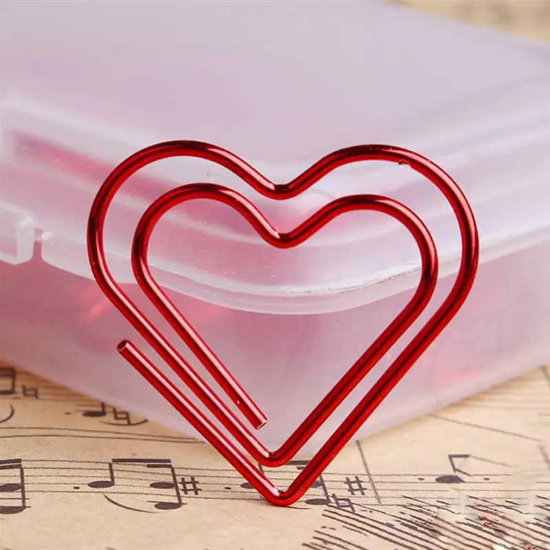 Imagem -04 - Paperclip Amor Coração Clipes de Papel Marcação Bookmark Pino Acessórios de Escritório de Papelaria Vermelho 100 Peças