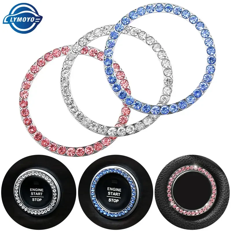 2xCar One-Key Engine One Click  Start Stop Ignition Push Button Switch Cover Decorative Rhinestone Diamond Crystal Ring Car Part
