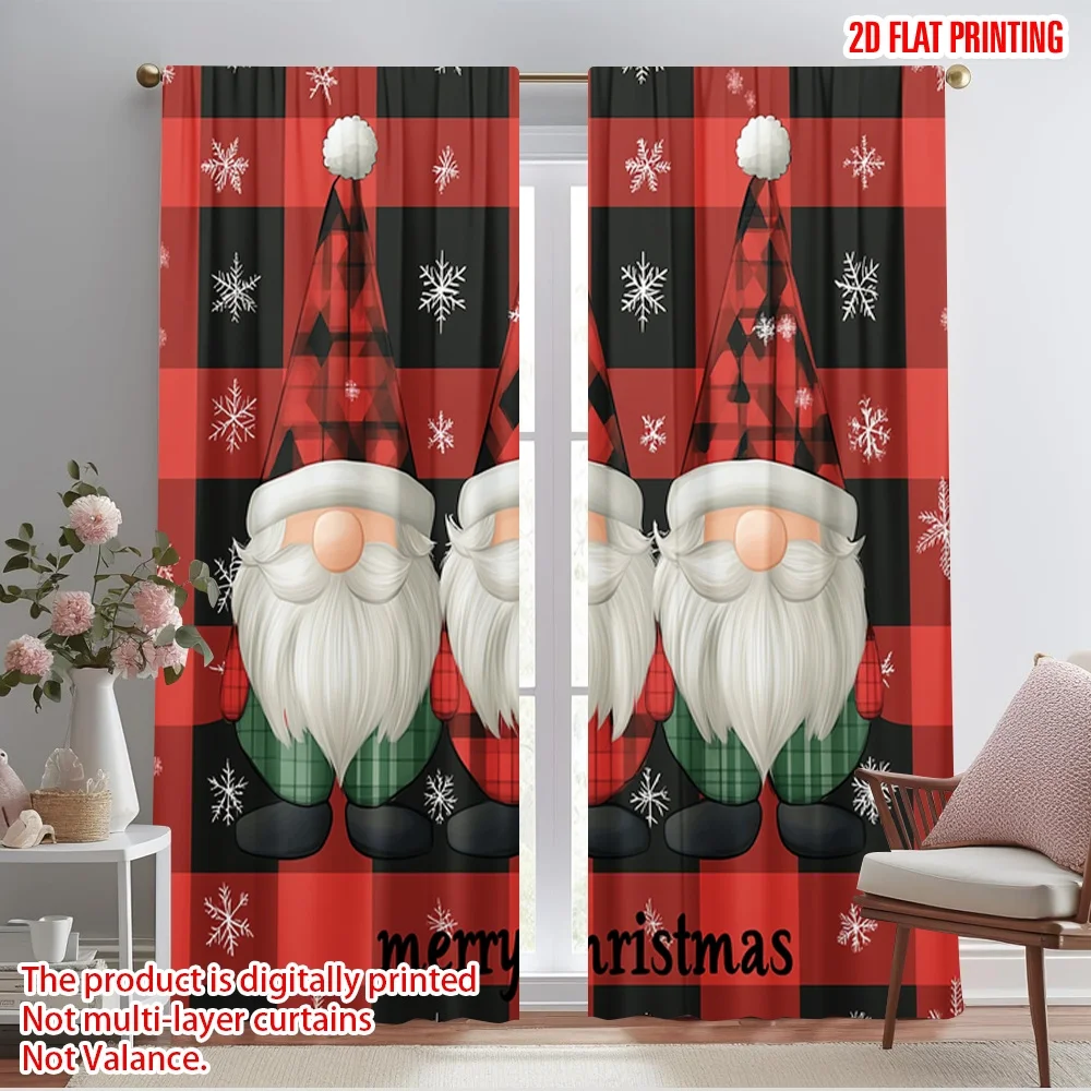 2pcs,2D plane printing Light Filtering Curtains Cute Gnomes Merry Christmas (2) Polyester Fabric (without rod) All Seasons