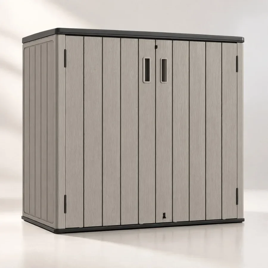 Outdoor Horizontal Storage Sheds, Waterproof Resin Tool Storage Box for Lawn Mower, Garden Tools and Patio Furniture, Lockable