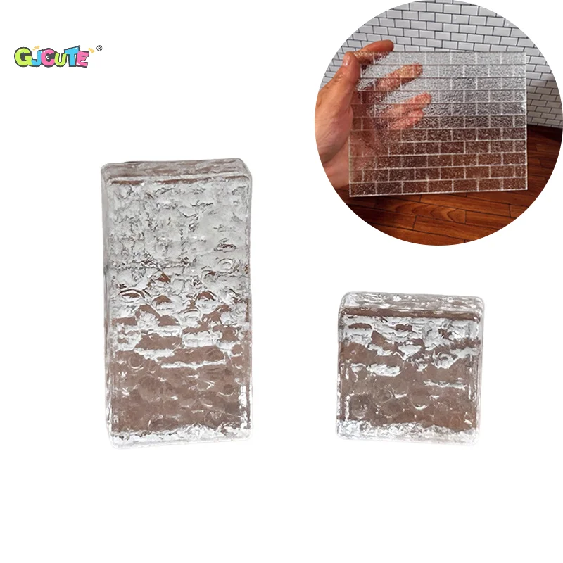 20Pcs Dollhouse Mini Clear Bricks Miniature Water Ripple Crystal Glass Wall Brick Model Doll Micro Scene Construction Props