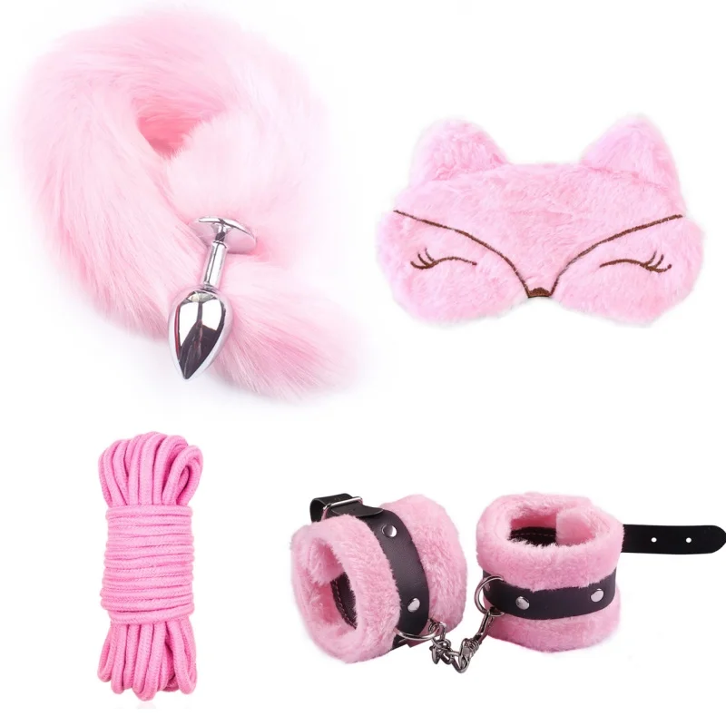 Accessori Sexy esotici Bdsm manette di peluche benda Plug anale coda Bondage corda set di sesso giocattoli per adulti per coppie giochi erotici