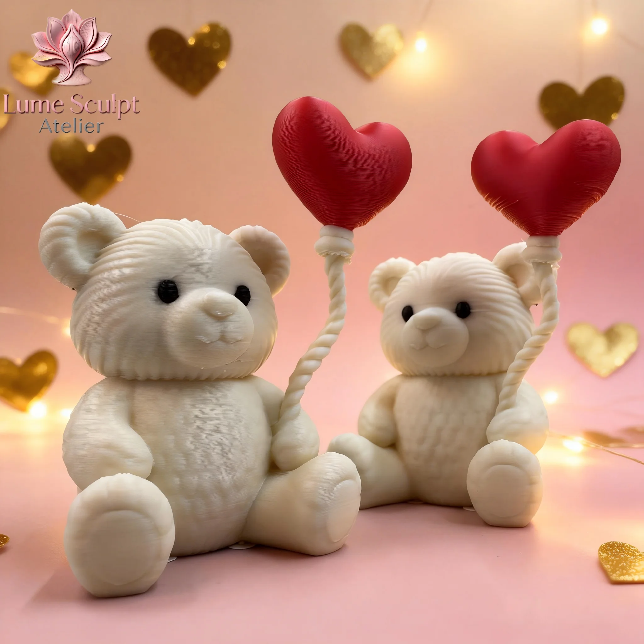 Love Style Teddy Bear with Heart Balloon Decorative Ornament, Mother's Day Figurine, Home Shelf Decor Accent