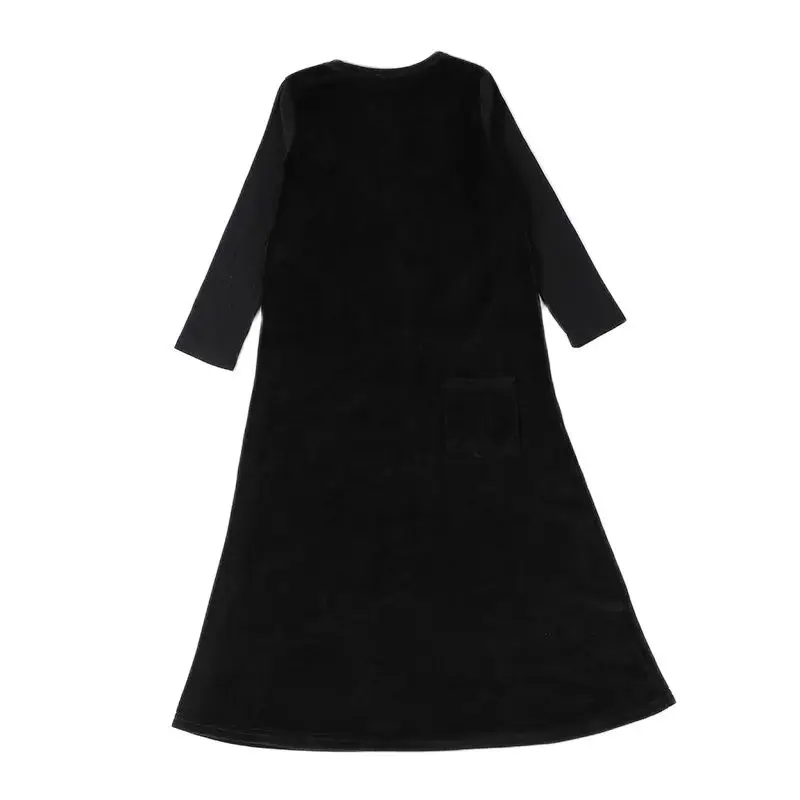 Girls Dress Long Sleeves Kids Clothes Velour Ribbed Winter Girl Dresses Children Clothing Black Kids Winter Long Dress Buttons