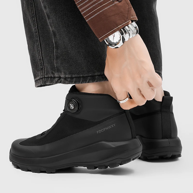 

Men Hiking Shoes Anti Splash Water Rotating Button Outdoor Sneakers New Comfort Cotton High-Top Walking Shoes Non-Slip 38-46