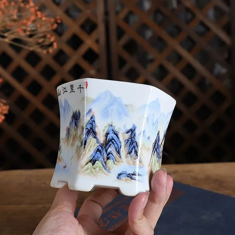 Porcelain Bonsai Pot Vase, Glazed Traditional Chinese Pattern, Dormitory Room Table, Home Garden Decoration